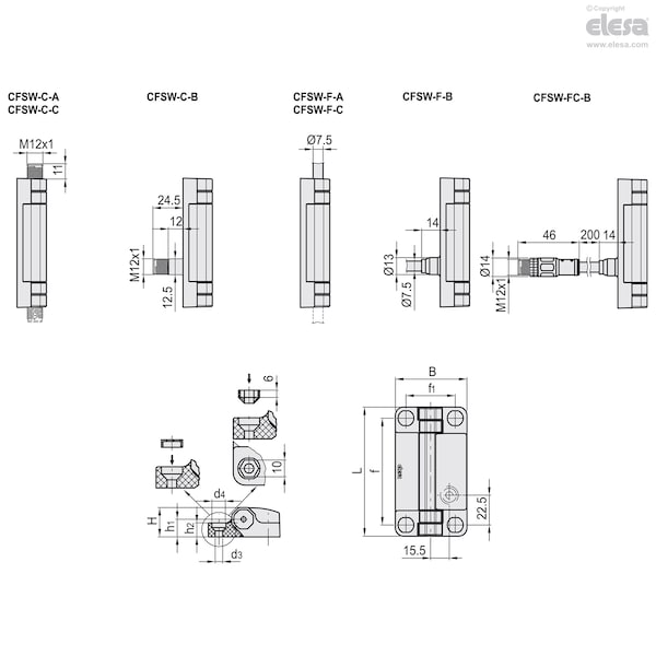 Hinges With Built-in Safety Switch, CFSW.110-6-1NO+3NC-F-C-5-C33